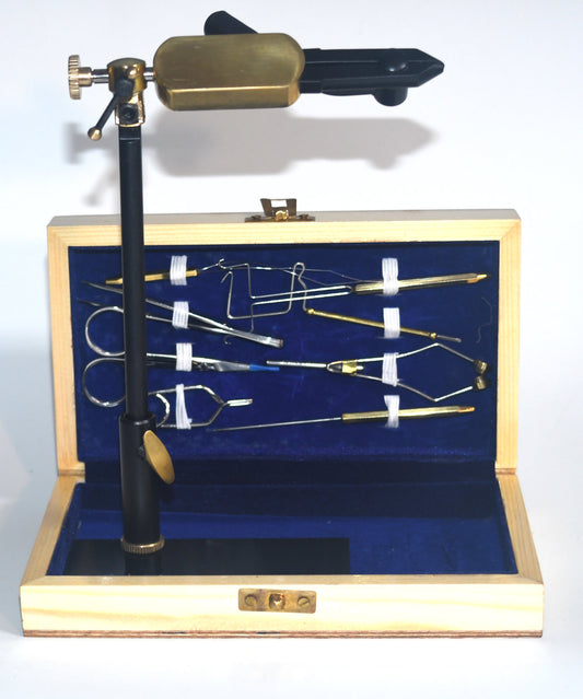 AMPRO Fly Tying Tool Kit With Crown Vise, Tools, and Pedestal Base -- Plus instruction video