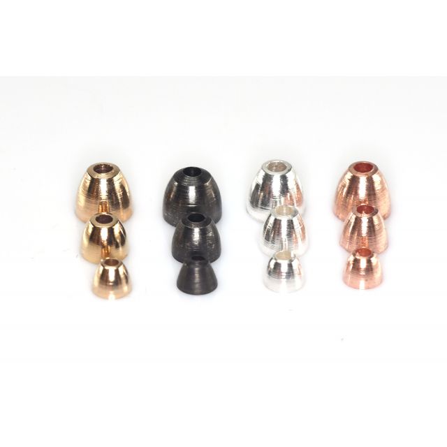Heavy Brass Coneheads 24/Pk in Copper, Gold, Silver, and Black
